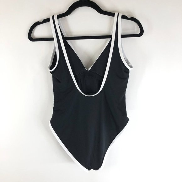 Aqua Swim 1/4 Placket Light Support One Piece Swimsuit Button Black White S - Picture 4 of 5